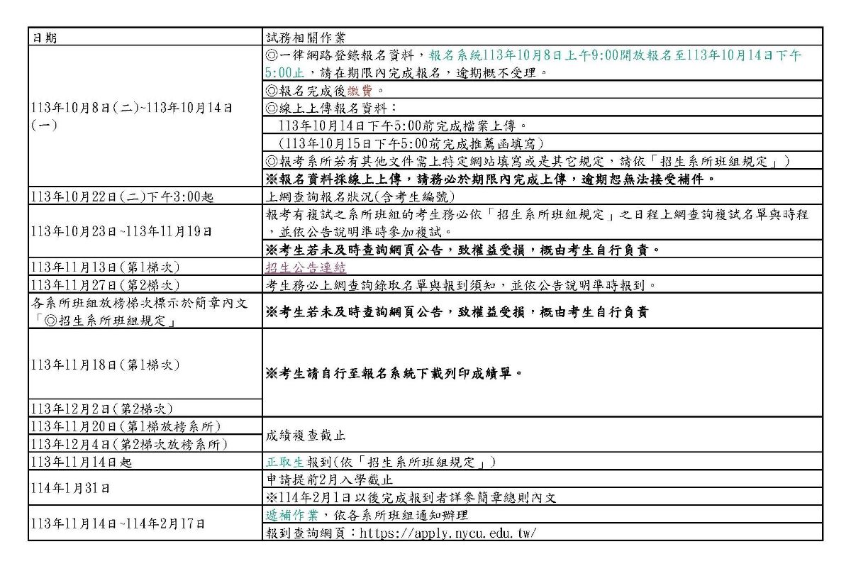 甄試入學時程